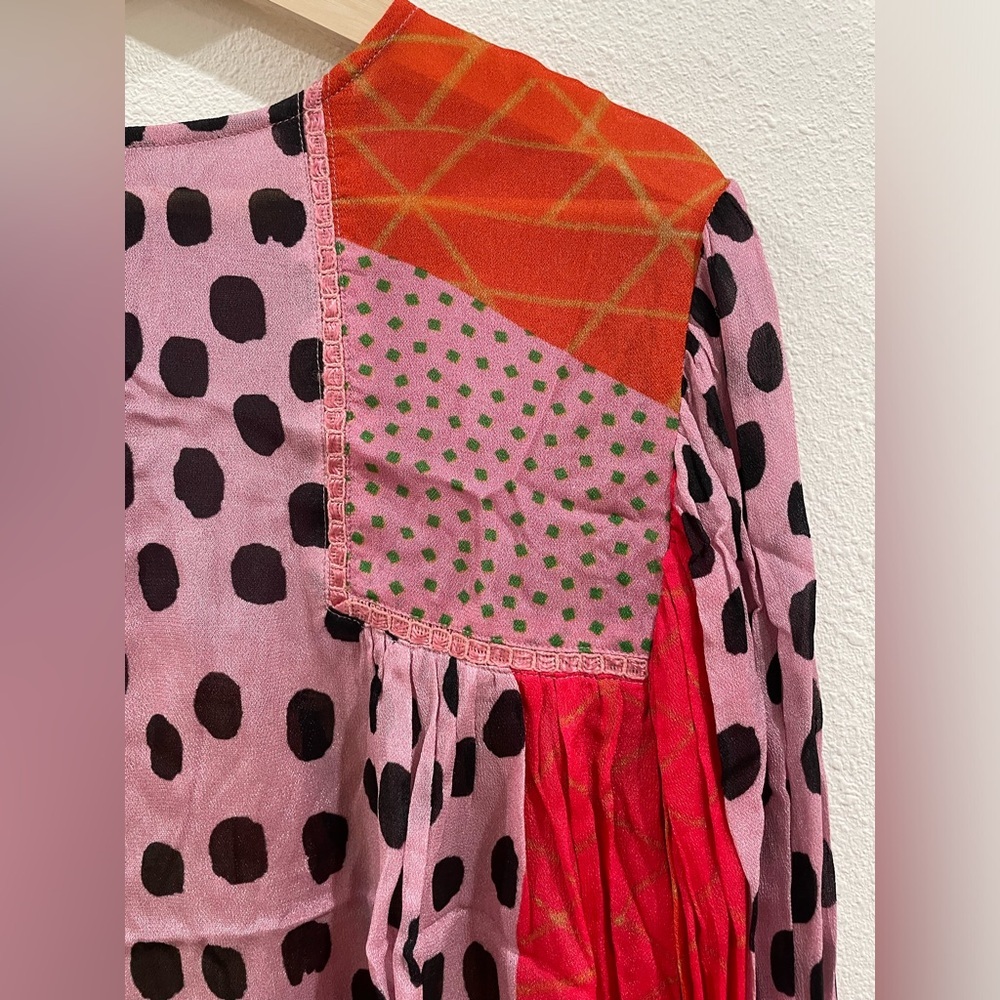 BOGO Anthropologie Pink Patchwork Polka Dot Peasant Blouse - Picture 7 of 12